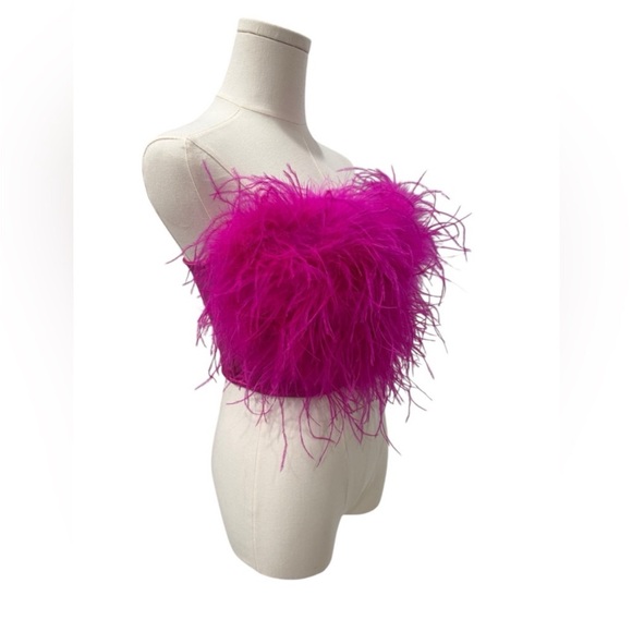 Fashion Nova Luxe Hot Pink Feathered Strapless Corset Size L - Picture 2 of 4